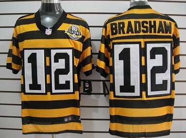 Nike Elite Jersey Pittsburgh Steelers 12 Terry Bradshaw Yellow With Black Throwback 80TH